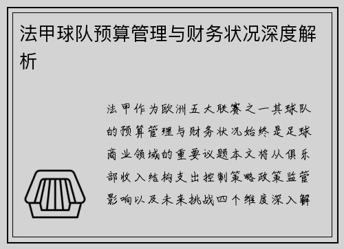 法甲球队预算管理与财务状况深度解析