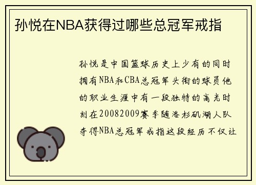 孙悦在NBA获得过哪些总冠军戒指