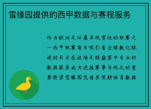 雪缘园提供的西甲数据与赛程服务